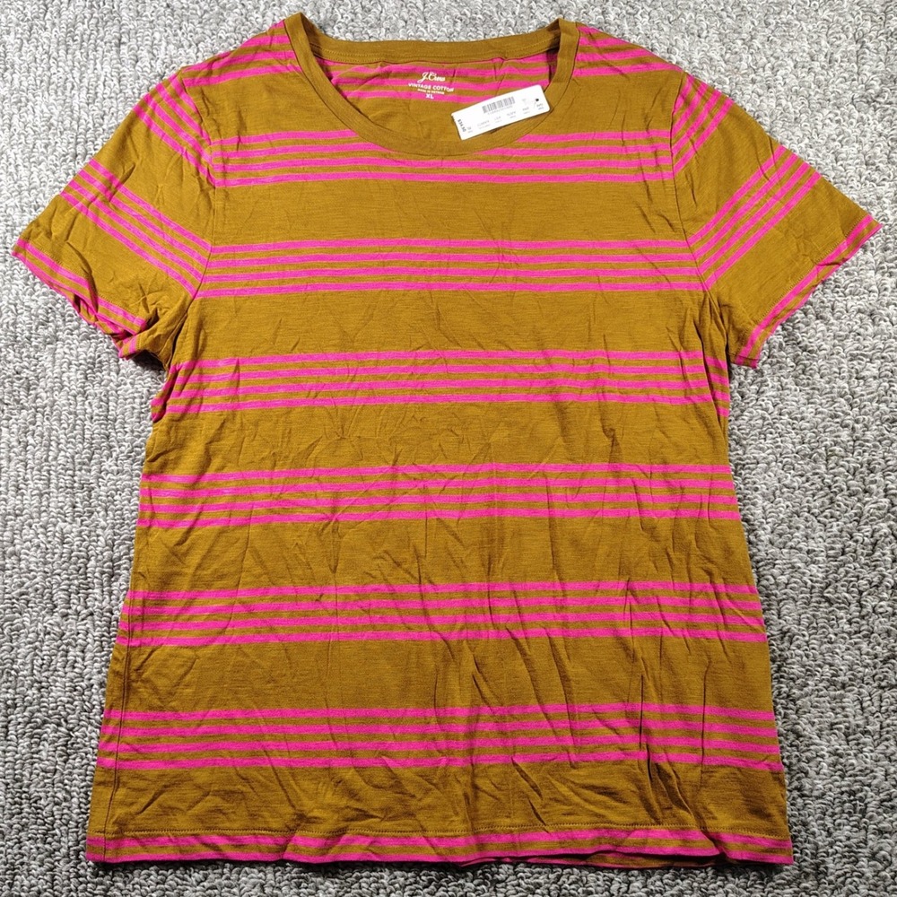 J.Crew T-Shirt Mustard Pink Striped Vintage Cotton Preppy Women XL